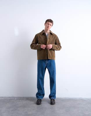 Jacke aus Wildlederimitat in Braun mit Knopfleiste-Brown Brown S