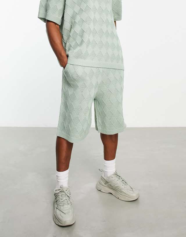 Topman jacquard knit shorts in sage - part of a set