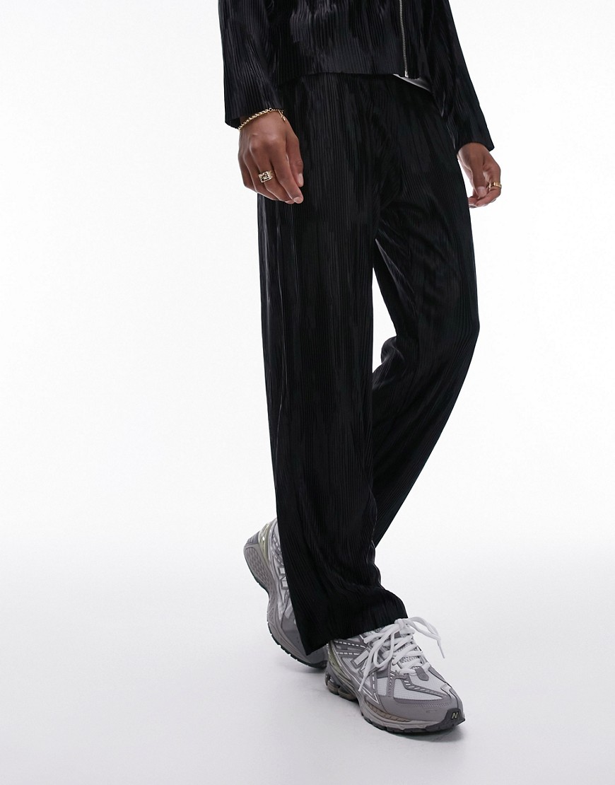 Topman jacquard plisse straight leg jogger in black