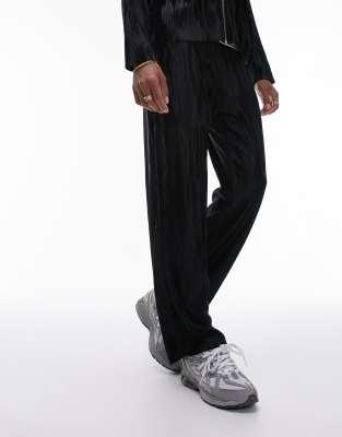 Topman Jacquard Plisse Straight Leg Sweatpants In Black