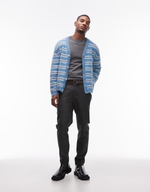 Topman - Jakkesæt med overfrakke i sort salt og peber-design