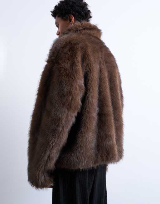 Topman Jas van imitatiebont met rits in bruin, 5 van 5