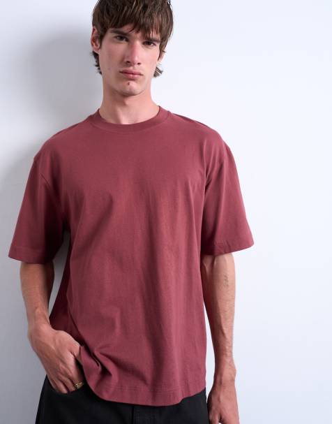 Topman – Jasnobordowy T-shirt o krótkim kroju - view 1