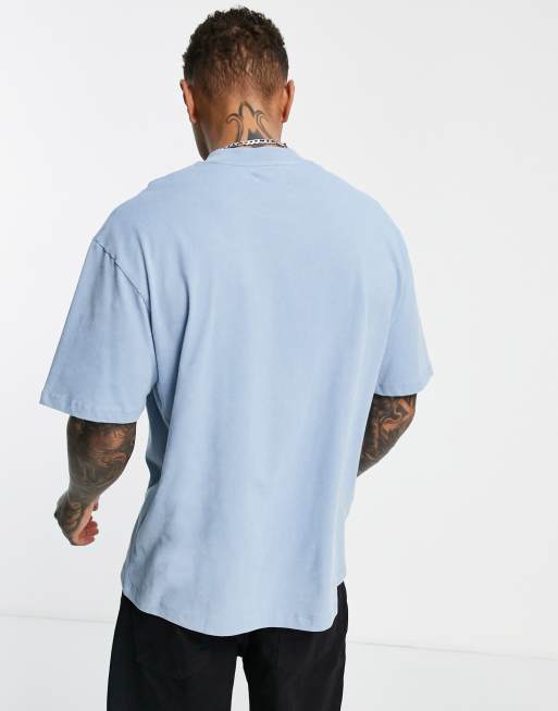 Topman – Jasnoniebieski T-shirt oversize z wyhaftowanym napisem Connecticut, 2 z 4