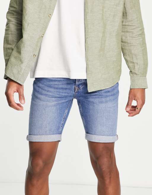 Topman – Jasnoniebieskie elastyczne szorty jeansowe o obcisłym kroju
