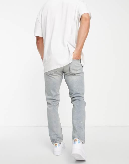 Topman – Jasnoniebieskie jeansy z prostymi nogawkami z plamkami farby, 2 z 4