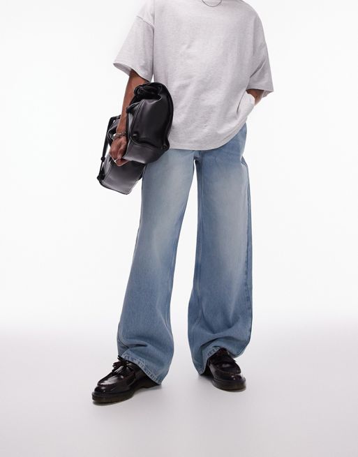 Topman – Jasnoniebieskie luźne jeansy z efektem przebarwienia 