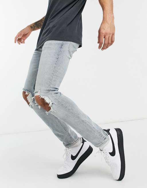 Topman – Jasnoniebieskie obcisłe jeansy z dużymi rozdarciami z na kolanach, 4 z 4