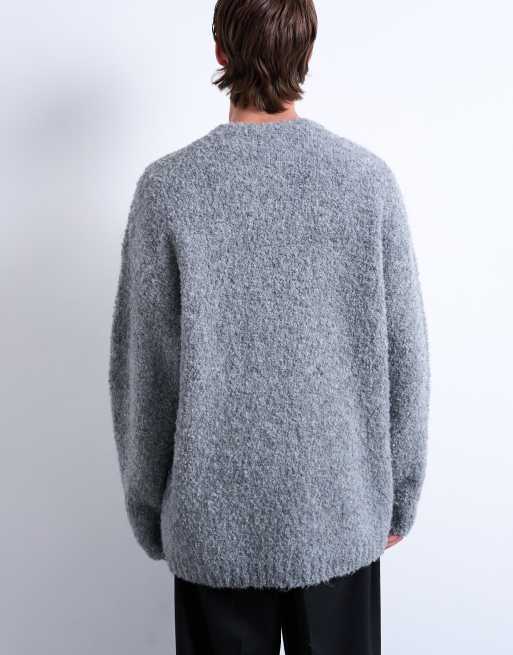 Topman – Jasnoszary sweter o luźnym kroju z dzianiny boucle, 5 z 5