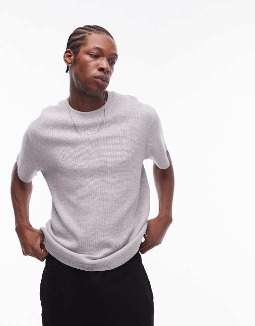 Topman – Jasnoszary T-shirt domowy o teksturze wafla
