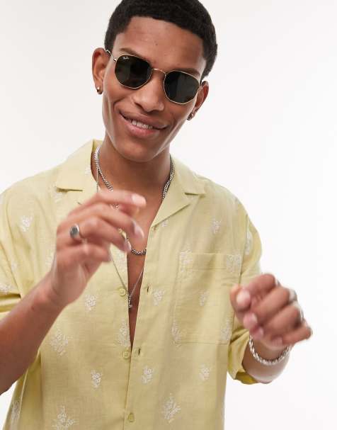 Topman short sleeve relaxed all over floral embroidered shirt in light green