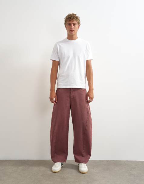Topman jean coupe barrel rigide délavé bordeaux - view 1