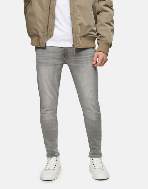 Topman - Jean effet seconde peau en coton mélangé - Gris - GREY