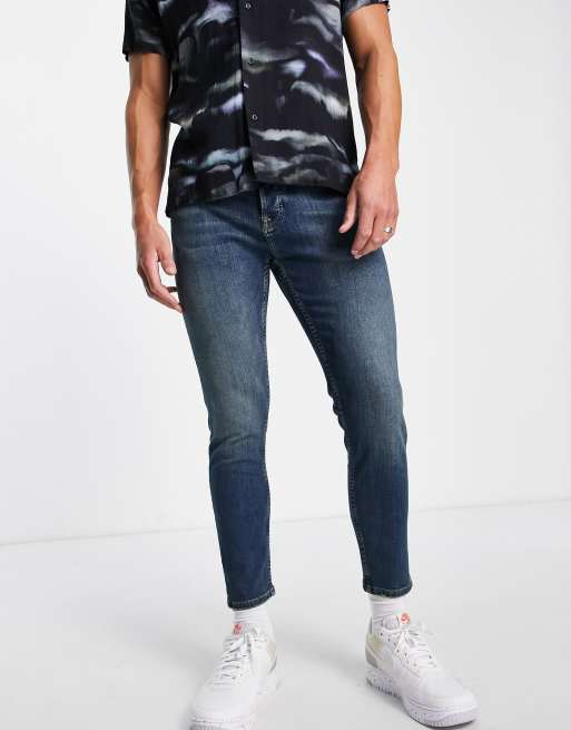 Topman - Jean fuselé - Délavage foncé à reflets verts