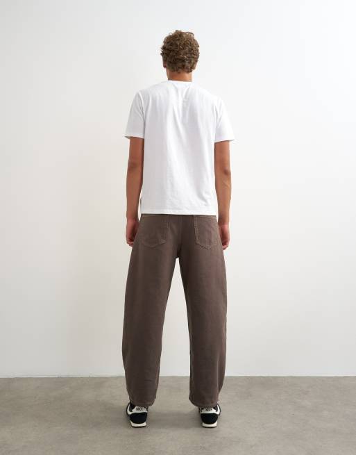 Topman - Jean rigide coupe barrel - Marron épuré, 5 de 7