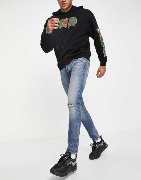 Topman - Jean skinny stretch avec déchirures - Bleu moyen délavé - view 1