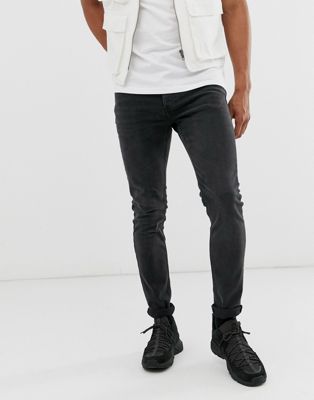 Jeans délavés Topman - Jean skinny stretch - Noir délavé