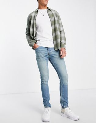 Jeans Topman - Jean skinny stretch - Reflet vert à délavage clair