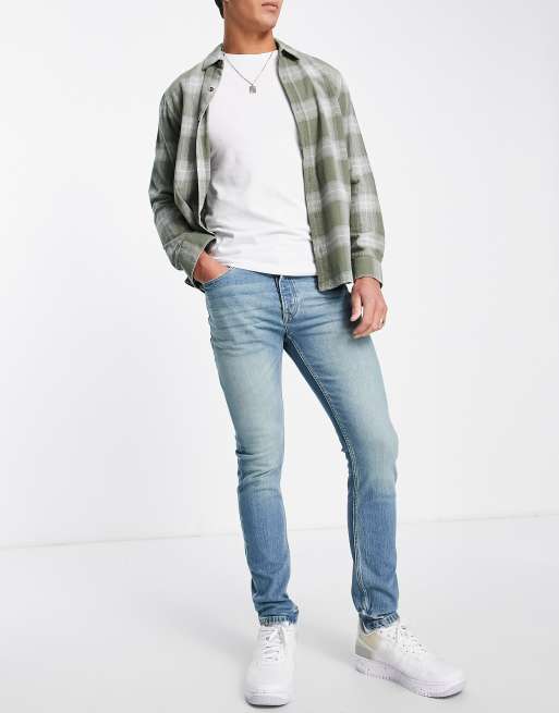 Topman - Jean skinny stretch - Reflet vert à délavage clair