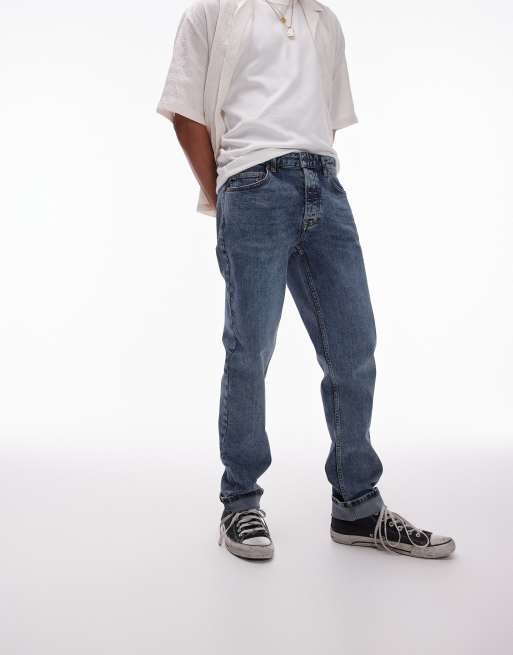Topman - Jean slim vintage - Bleu foncé délavé