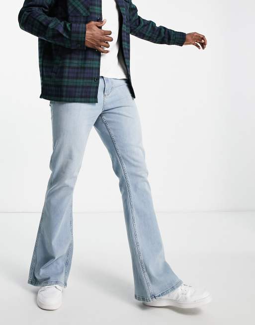 Topman - Jean stretch évasé - Bleu clair délavé 