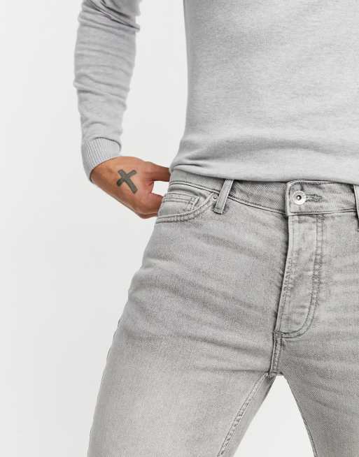 Topman – Jeans aus Baumwollmix in Grau mit engem Schnitt und Zierrissen - GREY, 3 von 4