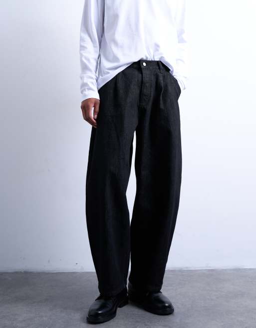 Topman – Jeans in schwarzer Raw-Waschung mit Zierfalten und abgerundetem Beinschnitt, 2 von 7