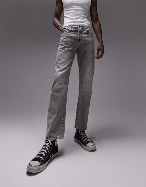 Topman - Jeans med lige ben i afbleget grå