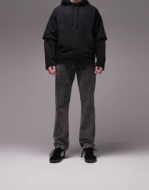Topman - Jeans med lige ben i sort syrevask 