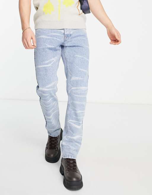 Topman - Jeans med lige ben og bølger i lys blå vask