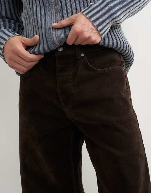Topman jeans med rak passform och belagd velourfinish i brun, 3 av 5