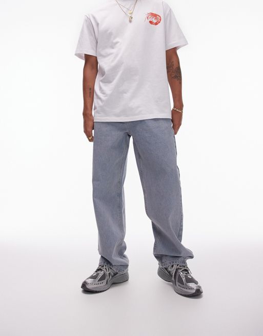 Topman - son jeans med vide ben i lyseblå vask