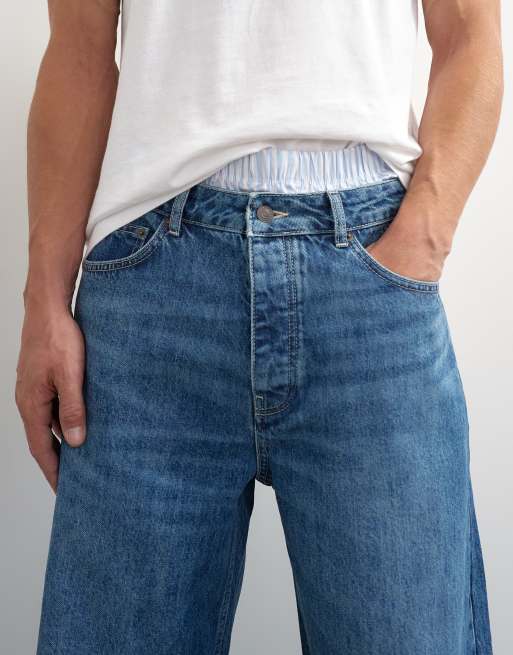 Topman jeans o sztywnym materiale, fason baggy, niebieski denim, 3 z 7