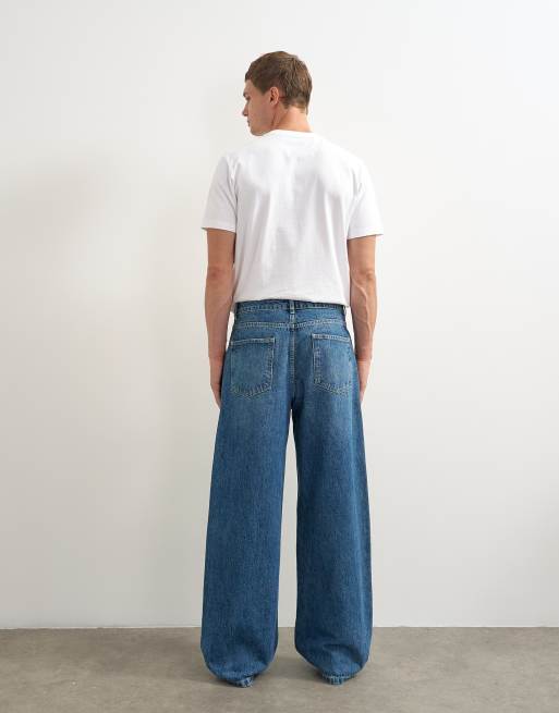 Topman jeans o sztywnym materiale, fason baggy, niebieski denim, 5 z 7