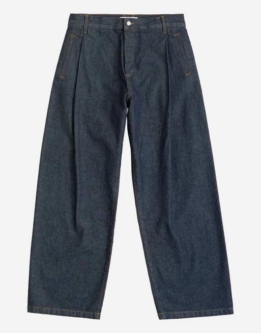 Topman jeans rigidi baggy fit con pieghe in denim grezzo, 6 di 7