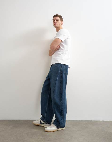 Topman jeans rigidi taglio barrel blu effetto inchiostro - view 1