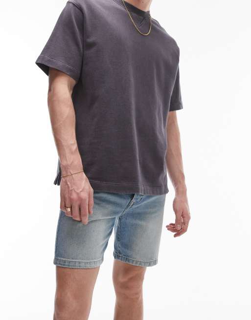 Topman – Jeans-Shorts mit geradem Schnitt in hellblauer Waschung, 2 von 5