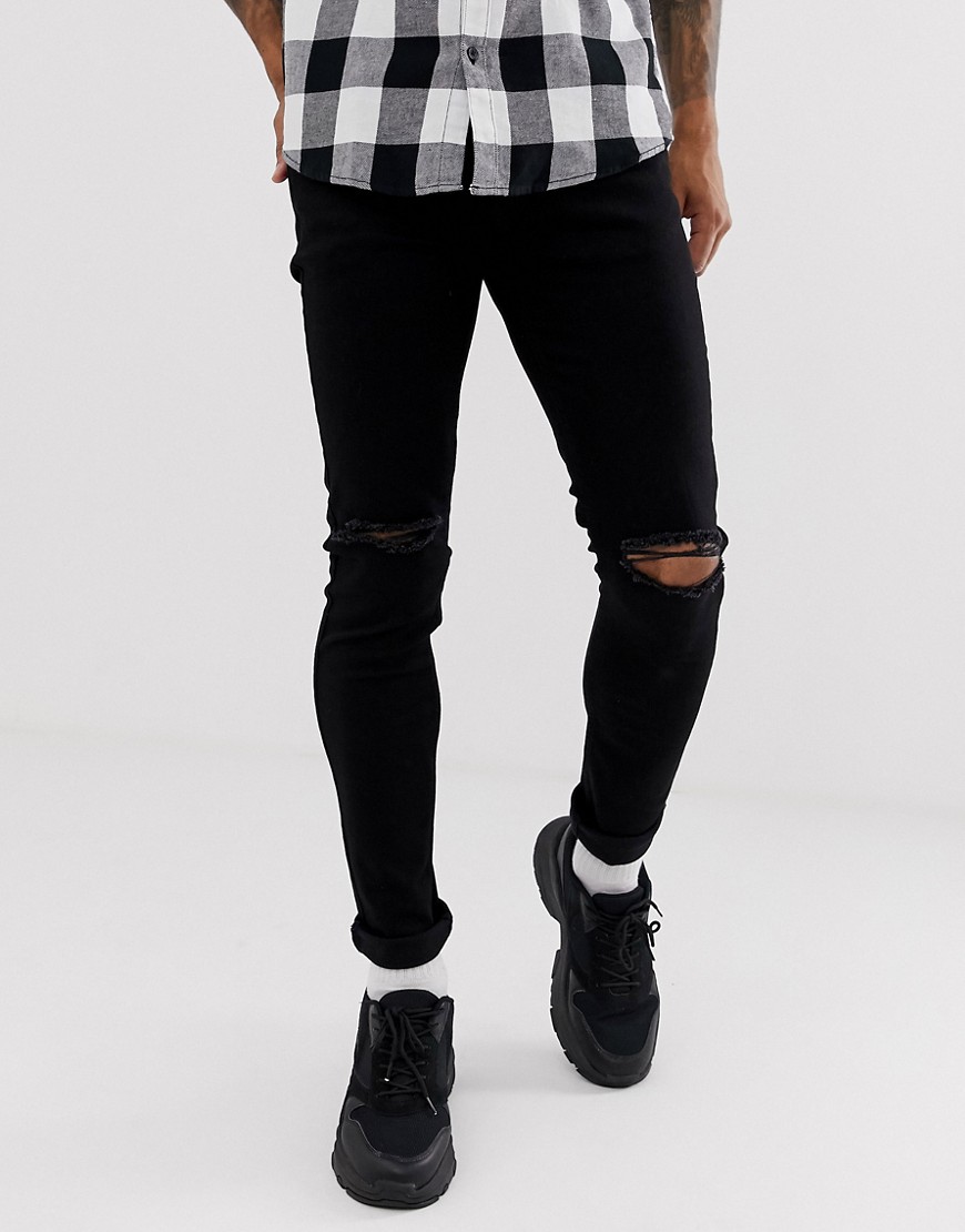 Topman - Jeans skinny neri con strappi alle ginocchia-Nero