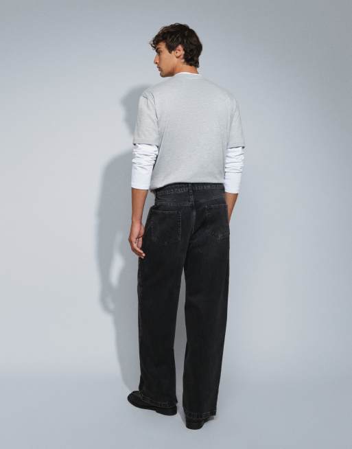 Topman jeansy o sztywnym, luźnym kroju w spranym czarnym kolorze, 5 z 5