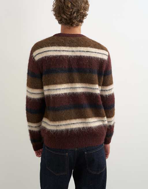 Topman jersey de punto a rayas de corte holgado en burdeos, 4 de 5