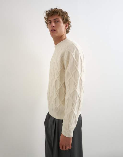 Topman jersey de punto de ochos de corte holgado en crudo, 3 de 5