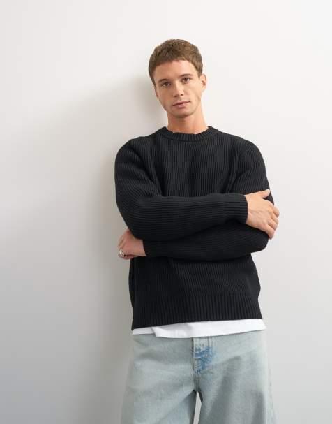 Topman - jersey de punto fisherman de corte clásico en negro - view 1