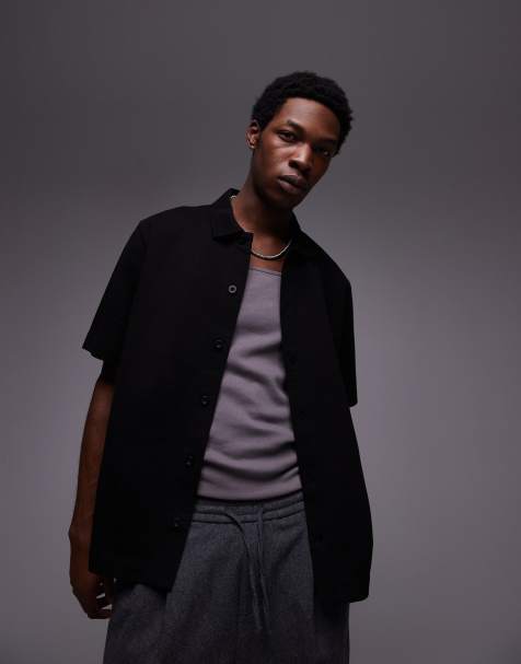 Topman – Jersey-Hemd in Schwarz mit Knopfleiste und Oversize-Schnitt - view 1