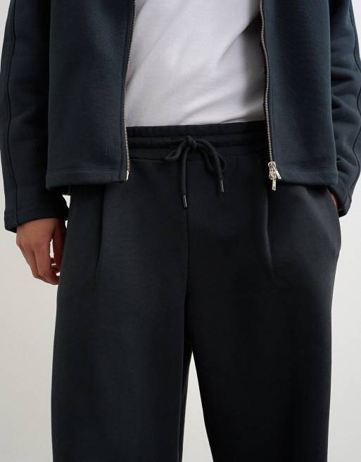 Topman jogger ampi in tessuto effetto scuba pesante con pieghe, nero, 3 di 5
