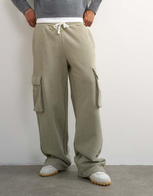 Topman jogger coupe ample en sergé épais avec poches cargo kaki, 3 de 5