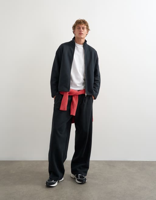 Topman jogger holgado de tejido estilo scuba, pesado, con pinzas en negro, 2 de 5