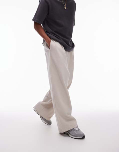 Topman - Joggers ampi écru in misto lino - view 1