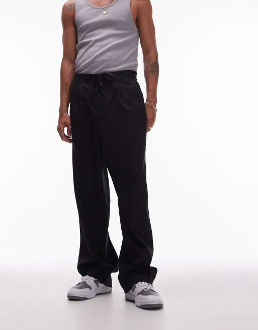 Topman - Joggers blu navy a fondo ampio con elastico e allacciatura in vita