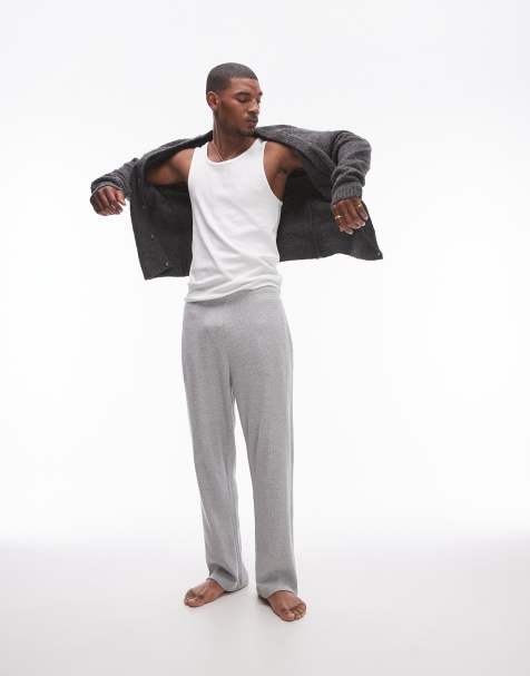 Topman - Joggers da casa dritti in piqué grigio chiaro - view 1