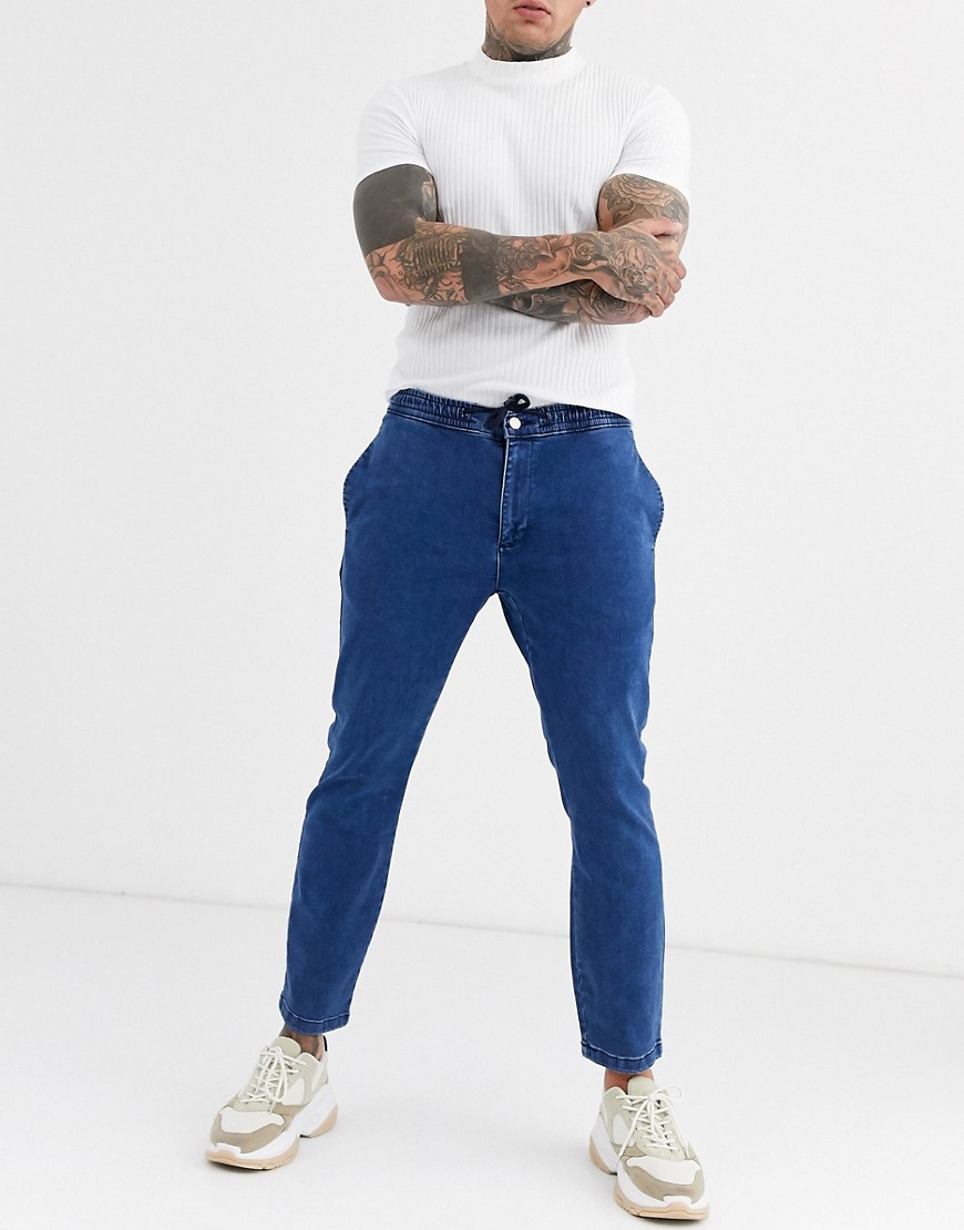 Topman - Joggers di jeans blu slavato